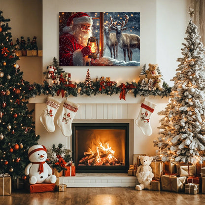 Christmas Gift Holiday Wall Decor Santa, Reindeer Snowy Lantern Scene, Great for Festive Cheer Perfect for Home Christmas Decor