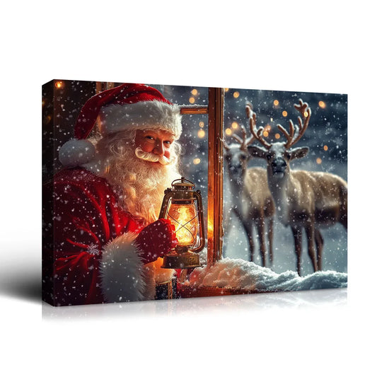 Christmas Gift Holiday Wall Decor Santa, Reindeer Snowy Lantern Scene, Great for Festive Cheer Perfect for Home Christmas Decor
