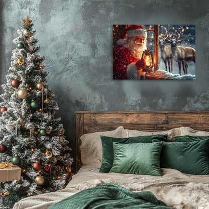 Christmas Gift Holiday Wall Decor Santa, Reindeer Snowy Lantern Scene, Great for Festive Cheer Perfect for Home Christmas Decor