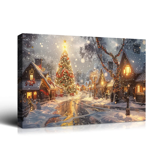 Christmas Gift Winter Wall Decor Snowy Village, Tree & Glowing Lights, Great for Festive Cheer & Home Christmas Decor
