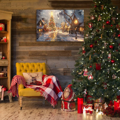 Christmas Gift Winter Wall Decor Snowy Village, Tree & Glowing Lights, Great for Festive Cheer & Home Christmas Decor