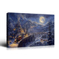 Christmas Gift Christmas Train Fantasy Canvas Wall Art - Snowy Mountain, Moon & Sleigh Scene, Perfect for Home Christmas Decor