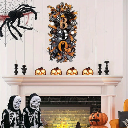 Halloween Swag Wreath, Autumn Wreath, Fall Boo Swag Wreaths, Scary Front Door Ornaments, Halloween Spider Mesh and