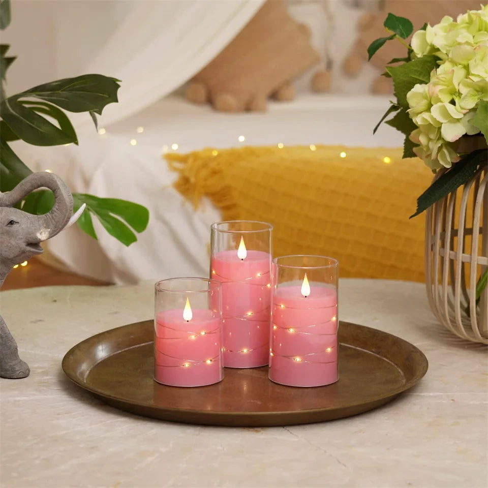 3Pcs Flameless LED Electronic Candle Dropping Wax Tea Light Realistic Flames Led Lamp Christmas Halloween Wedding Home Decor