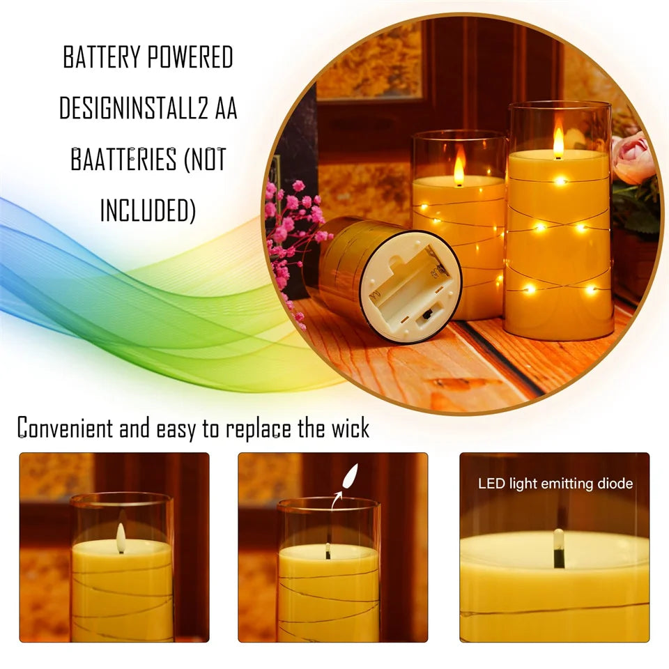 3Pcs Flameless LED Electronic Candle Dropping Wax Tea Light Realistic Flames Led Lamp Christmas Halloween Wedding Home Decor
