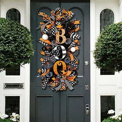 Halloween Swag Wreath, Autumn Wreath, Fall Boo Swag Wreaths, Scary Front Door Ornaments, Halloween Spider Mesh and