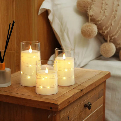 3Pcs Flameless LED Electronic Candle Dropping Wax Tea Light Realistic Flames Led Lamp Christmas Halloween Wedding Home Decor