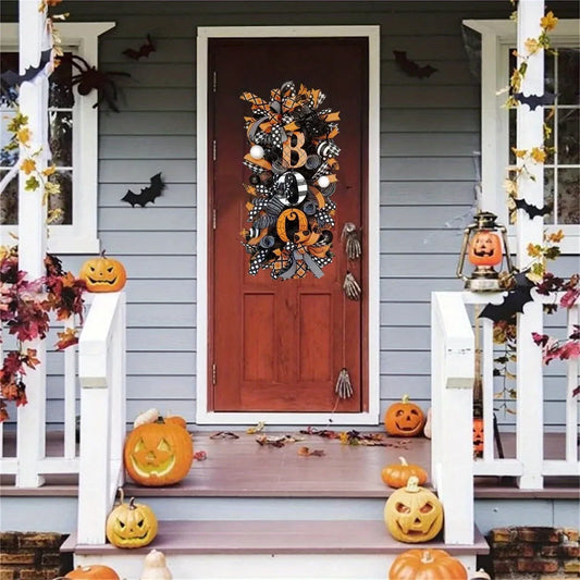 Halloween Swag Wreath, Autumn Wreath, Fall Boo Swag Wreaths, Scary Front Door Ornaments, Halloween Spider Mesh and