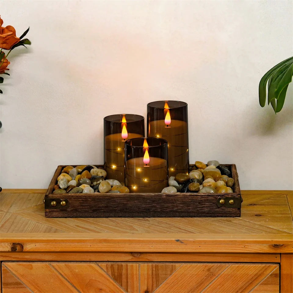 3Pcs Flameless LED Electronic Candle Dropping Wax Tea Light Realistic Flames Led Lamp Christmas Halloween Wedding Home Decor
