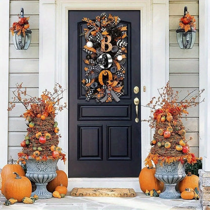 Halloween Swag Wreath, Autumn Wreath, Fall Boo Swag Wreaths, Scary Front Door Ornaments, Halloween Spider Mesh and