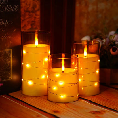 3Pcs Flameless LED Electronic Candle Dropping Wax Tea Light Realistic Flames Led Lamp Christmas Halloween Wedding Home Decor
