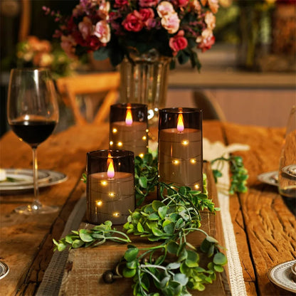 3Pcs Flameless LED Electronic Candle Dropping Wax Tea Light Realistic Flames Led Lamp Christmas Halloween Wedding Home Decor