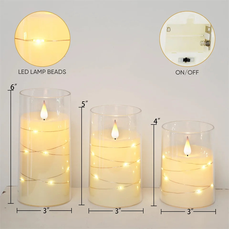 3Pcs Flameless LED Electronic Candle Dropping Wax Tea Light Realistic Flames Led Lamp Christmas Halloween Wedding Home Decor