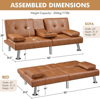 Convertible Sofa Bed Adjustable Couch Sleeper Modern Faux Leather Home