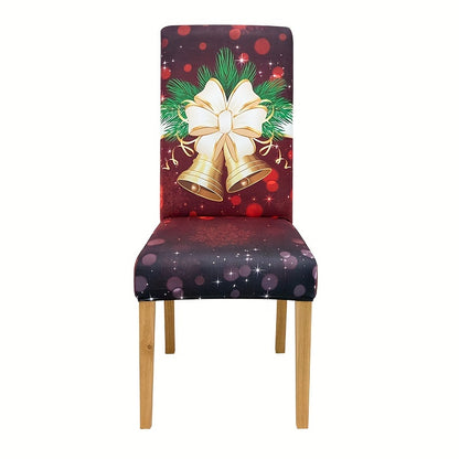 4/6pcs Milk   Elastic Christmas Red Bells Pattern Dining Chair Slipcovers, Chair Cover For Hotel Dining Room Office Banquet House Home Decor Christmas Decor
