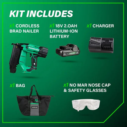 18V MultiVolt Brushless Compact Cordless Brad Nailer Kit, 18 Gauge With Power Tool 2.0Ah Lithium Ion Battery