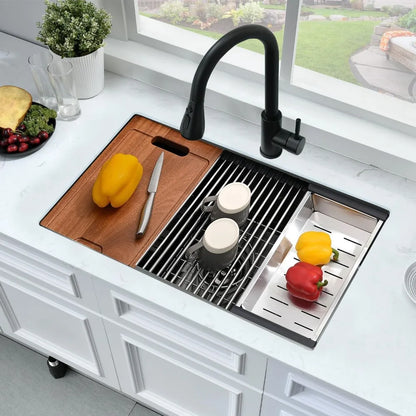NEW-33Inch Black Undermount Kitchen Sink Workstation,Kitchen Sink Undermount Handmade 10" Deep Stainless Steel Single Bowl Sinks