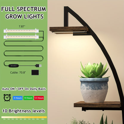 Spacious 64.5" Tall Corner Plant Stand with Grow Lights - Multi-Tiered Metal Shelf for Indoor Plants, Classic Style with Wooden Accents, Ideal for Living Room, Balcony, Patio & Garden Decor, Christmas Decor