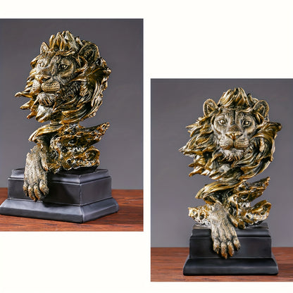 HF-830 Golden Resin Lion Statue King Of Beasts Figurine Lion Statues Home Decor Office Exquisite Decoration Collectibles For Men Room Decor For Men