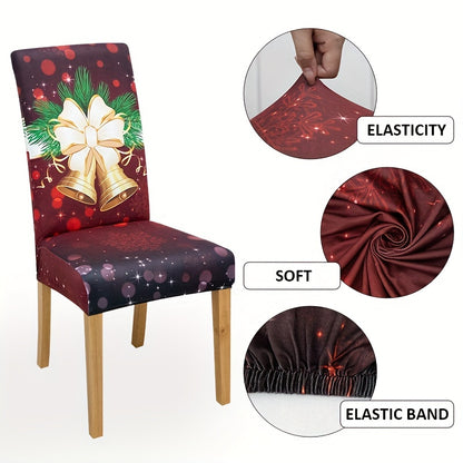 4/6pcs Milk   Elastic Christmas Red Bells Pattern Dining Chair Slipcovers, Chair Cover For Hotel Dining Room Office Banquet House Home Decor Christmas Decor