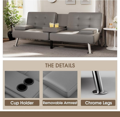 Futon Sofa Bed Modern Folding Futon Set PU Leather Convertible