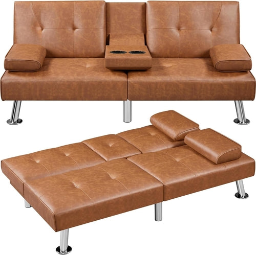 Convertible Sofa Bed Adjustable Couch Sleeper Modern Faux Leather Home