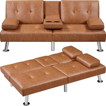 Convertible Sofa Bed Adjustable Couch Sleeper Modern Faux Leather Home