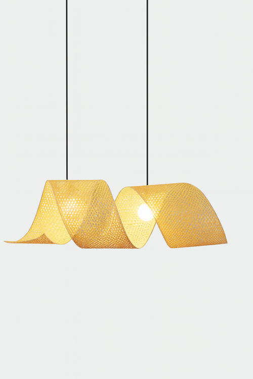Dual-Bulb Sculptural Mesh Pendant Light – Flowing Golden Shade for